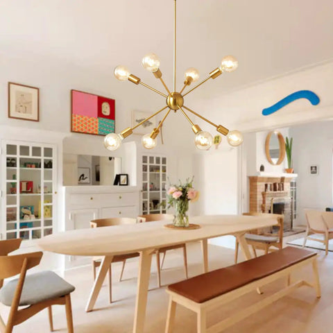 Dope Gold Sputnik Chandelier Modern Brass Lighting Set With Eight-Light Ceiling Fixture over dining table