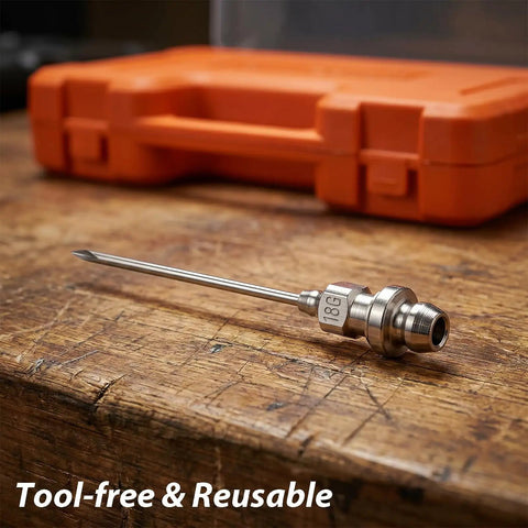 6 Piece Grease Gun Needle Tips Kit With Narrow Needles And Air Nozzle For Smooth Lubrication on wooden surface