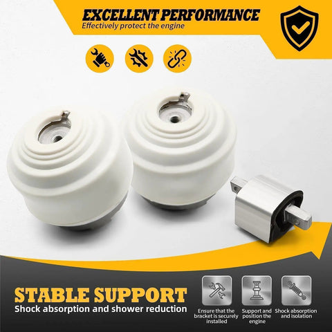 Dope Hydraulic Engine And Transmission Mount 3 Piece Kit Direct Replacement For Mercedes Sl500 Cl500 E500 Auto Transmission No Sweat Install Street Ready, featuring two white hydraulic mounts and a silver bracket.