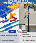 100 Pack Wire Butt Splice Connector Kit for 22-10AWG, Cold Crimp Electrical Wire Terminals next to wires with exposed ends