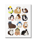 Whimsical Guinea Pigs In Playful Uniforms Canvas Wall Art For Kids Room And Playroom Gallery Wrapped Home Decor 16X20 Inches featuring cute guinea pigs in various costumes.