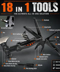 All In One Camping Hatchet With Hammer And Knife And Protective Sheath For Survival Gear showing 18 integrated tools