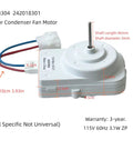 Condenser Fan Motor Replacement For Frigidaire Electrolux Units, 115V 60Hz 3.1W, One Eighth Inch Shaft, 4 Pin, Includes Adapter Cord