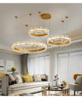 Modern LED s Gold Living Room Light Nordic Crystal Pendant Lighting for Bedroom Kitchen Lustre Moderno with three rings.