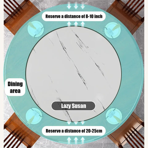 Solid Oak Wooden Rotating Serving Tray For Dining Table 23 Inch Round Spin Lazy Susan Style with space guide on dining table