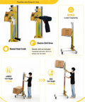 Heavy Duty 60 Or 80 Kg Lifting Jack For Warehousing And Material Handling, manual and electric operation, showing adjustable height and control.