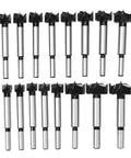 Meichoon 16-piece Forstner drill bit set, 15–35 mm, carbide/HSS steel, front view