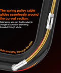 Heavy Duty 25ft Fish Tape Wire Puller for Electrical Cables with spring steel wire and nickel-plated pulley head in curved conduit
