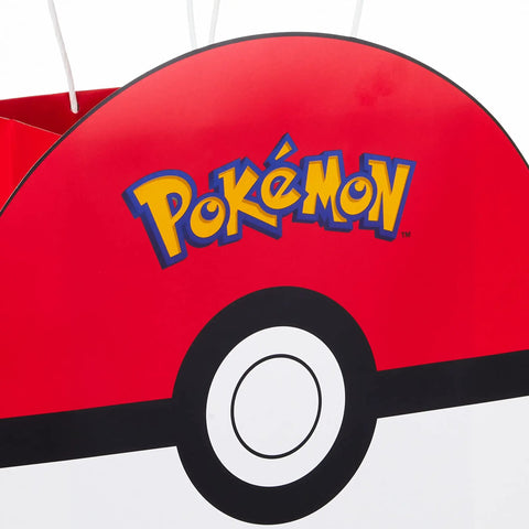 Two Pack Pokemon Gift Bags Bundle 9 Inch Pokeball and 15 Inch Extra Large Pikachu Bags, close-up of medium Pokeball bag design.