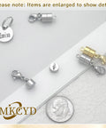 Magnetic Necklace Clasp With Lobster Clasp 14K Gold And Silver for jewelry, shown with size comparison to a dime.
