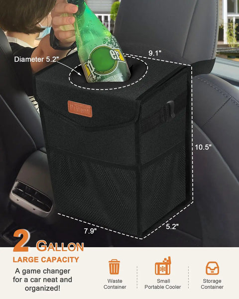 Leakproof Car Trash Can With Tight Lid 2 Gallon Vehicle Garbage Bag Multipurpose Seat Organizer Cooler Storage Compartment Hustle Ready Game Changer For Rides Looking Fresh