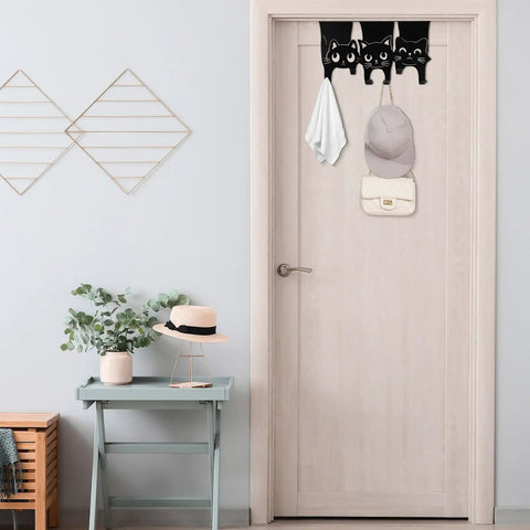 Black Cat Over The Door Hanger Set With Three Kittens And Six Paw Hooks Metal Coat Rack Towel Holder And Key Organizer on door