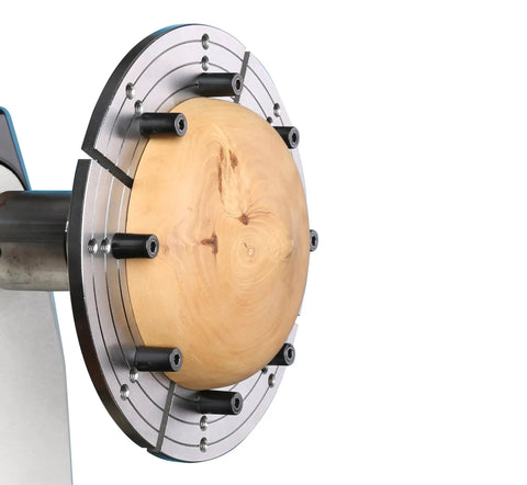 8 Inch Jaw Set For VINWOX 3.5 Inch Wood Lathe Gear Chuck And 4 Inch Scroll Chuck Flat Jaw Kit holding a wooden bowl