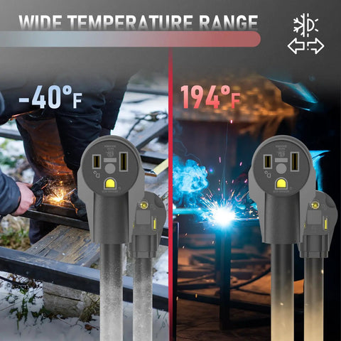 40 Foot 250 Volt Welder Extension Cord 8 AWG Three Conductor Power Extension For Welding Machines NEMA 6 50P To 6 50R, temperature range