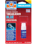 Packaging of Blue Medium Strength Threadlocker 2.5 Ml All Purpose Nut And Bolt Locking Adhesive For Quarter Inch To Three Quarter Inch Hardware