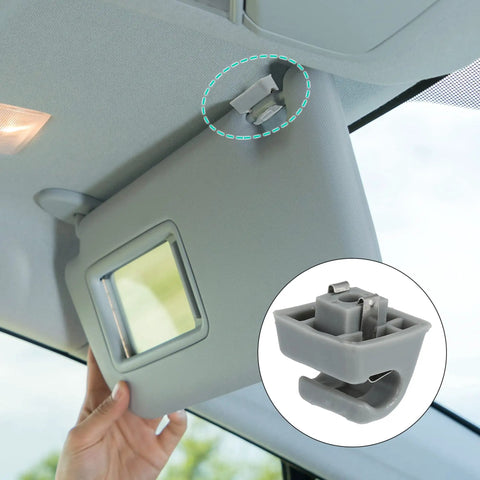 Gray Mercedes Sun Visor Hook Clip for Classic Models W123 W124 W126 W201 190E S Class installation illustration inside car