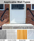 Two Pack Half U Metal Handrails For Outdoor Steps And Indoor Stairs Wall Mount Safety Rail with black grip on brick wall.