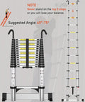 Lightweight Aluminum Telescoping Ladder 13.5 Ft With Hooks and Stabilizer, Retractable extension ladder fully and partially extended.