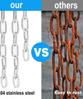 Kickass 12mm Stainless Steel Heavy Duty Chain For Campsite Anchoring Garden Fencing And Industrial Clothes Rack Hanging With Bulletproof Tensile Pull Power And Rust Resistant Finish comparison between shiny stainless steel and rusty chain.