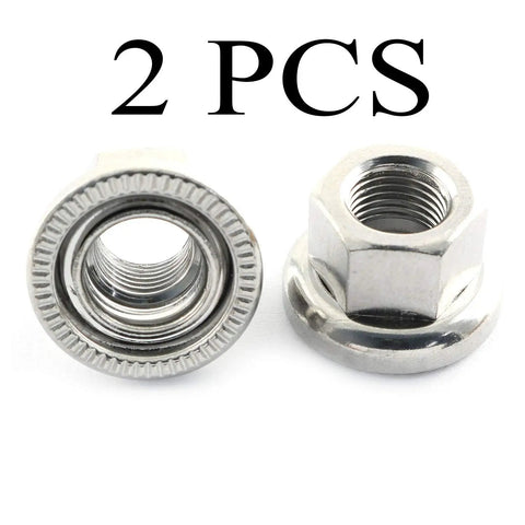 Heavy Duty M10 Bike Wheel Hub Axle Nuts Set, 2 Pcs, 7075 Aluminum Alloy Bicycle Accessories, close-up of durable silver finish