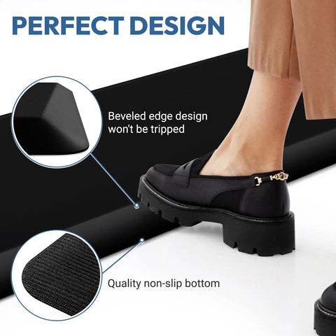 Extra Thick Anti Fatigue Kitchen Mat Cushioned Floor Rug For Standing Comfort Grippy Non Slip Water Resistant Easy To Clean 17 By 24 Inch Black Kitchen And Sink Mat For Home Office features beveled edge and non-slip bottom