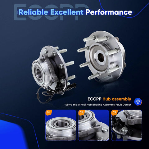 Front Wheel Hub Bearing Assembly Pair for Dodge Ram 1500 2500 3500 4x4 2006 2007 2008 8 Lug ABS OE Replacement