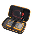 Durable Carrying Case For Fluke Digital Multimeters With DIY Foam Insert, Compact Yellow Zip, YKK Zipper Guard, visible open case with multimeter