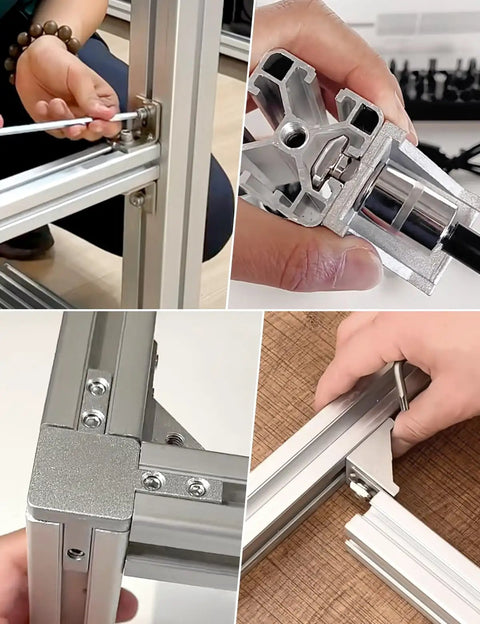 Installation views of Premium 20 Pack One Quarter Inch Twenty Thread Pitch T Slot Nuts For 4545 Series Aluminum Extrusion Profiles