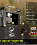 Zero Hassle 6V Digital Deer Feeder Kit With Beefy Motor And 8 Programmable Timers showing motor, digital timer, protective housing, and components.
