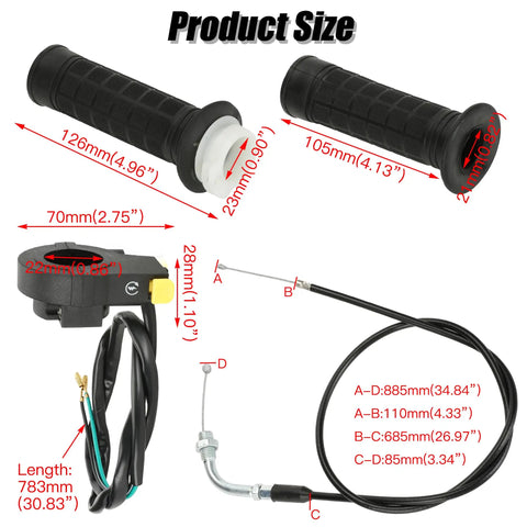 Twist Throttle Cable And Grip Assembly For Two Stroke 49Cc 50Cc 66Cc 80Cc 100Cc Gas Motorized Bicycles With Seven Eighths Inch Handlebar Fitment 22mm Easy Replacement Bike Part
