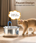 Cat near Stainless Steel Cat Water Fountain 88oz 2.6L Quiet Indoor Pet Water Dispenser For Cats And Small Animals Hydration Bowl