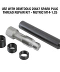 Spark Plug Saver Inserts For Thread Repair M14 1.25 14mm Rethread Kit with stainless steel inserts and socket components visible