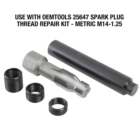 Spark Plug Saver Inserts For Thread Repair M14 1.25 14mm Rethread Kit with stainless steel inserts and socket components visible