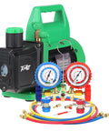 Vacuum Pump And Gauge Set With Brass Manifold, 4.5 CFM, Quick Couplers, 410 Adapter, for R134A R12 R22 R502 Refrigerants