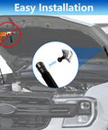 Ford Ranger Hood Struts Kit 2024 2025 2026 No Drill Hydraulic Lift Supports on open hood, car front view