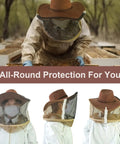 Pro Grade Beekeeping Cowboy Hat Set With Goatskin Gloves And Stainless Steel Hive Scrapers, breathable denim and mesh hat