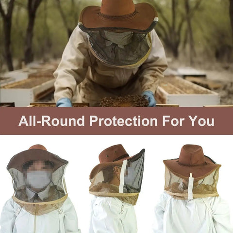 Pro Grade Beekeeping Cowboy Hat Set With Goatskin Gloves And Stainless Steel Hive Scrapers, breathable denim and mesh hat