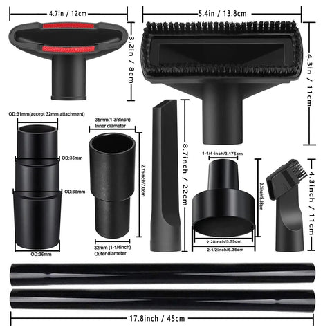 Universal Vacuum Attachment Kit For Wet Dry Cleaning One And One Quarter Inch Hose Adapters With Horse Hair Brush
