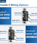 100 Pack 20 Amp 125 Volt Tamper Resistant Electrical Wall Outlets Heavy Duty Duplex Receptacles With Safety Shutters For Garage Kitchen Workshop Solid Workhorse Setup wiring options diagram with side and back wire connections.