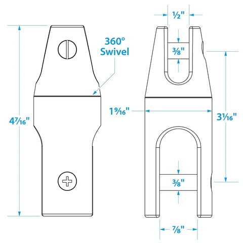 Flat Out Reliable 316 Stainless Steel Anchor Swivel 4 5/8 Inches Long with 360° rotation and detailed measurements.