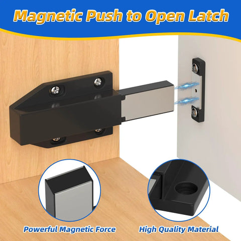 Close-up of Totally Slick Magnetic Push To Open Latches For Cabinets And Drawers with sleek design on a wooden surface.