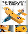 Retro Biplane RC Plane For Kids And Adults With Two Point Four GHz Remote Control Auto Balance Gyro displayed in orange and blue