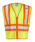 Mens High Visibility Reflective Mesh Vest With Zipper Closure And ANSI 107 Type R Class 2 Rating Orange 2X front view with bright stripes