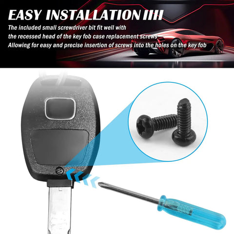 Stainless Steel M2 X 5 Key Fob Screws Kit 12 Pieces With Screwdriver for Honda, showing screw installation in key fob shell.
