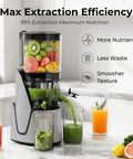 EanOruus 3-in-1 Cold Press Juicer With Huge 6.5 Inch Wide Chute And 100 Oz Tank for fresh juice, nut milk, and sorbet with fruits.