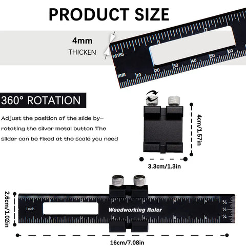 Pro Grade Precision Pocket Ruler Set 3 Pack For Woodworking Scribing And Marking Tools With T Track Indicators Inch Scale