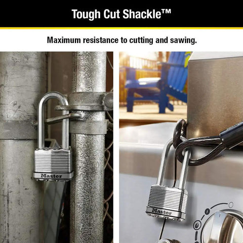 Built Tough Heavy Duty Outdoor Padlock With Key, 2 Pack Keyed Alike on metal gates, showcasing Dual Armor in use outdoors.