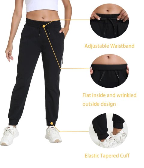 Women's Lightweight Hiking Joggers With Quick Dry Fabric, Breathable Outdoor Pants With Pockets For Camping, Travel, And Everyday Adventure, Trail Ready, Black, Size Small