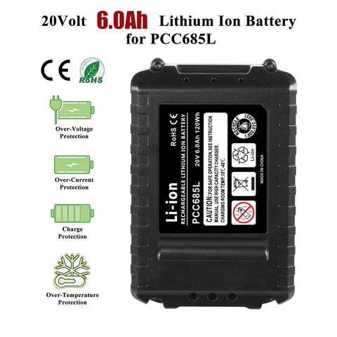 20V 6Ah Lithium Ion Battery for PCC685L with protection features for safe operation, heavy duty build, rechargeable.