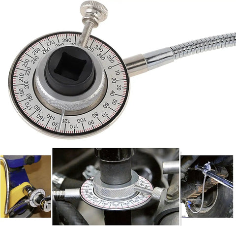 Torque Angle Gauge 1/2 Inch Drive With Flexible Clip Arm, 360 Degree Torque Wrench Angle Meter For Tightening Bolts In Hard To Reach Spots, Adjustable 0 To 360 Degrees, Works With Ratchet Or Breaker Bar, metal angle gauge with flexible shaft